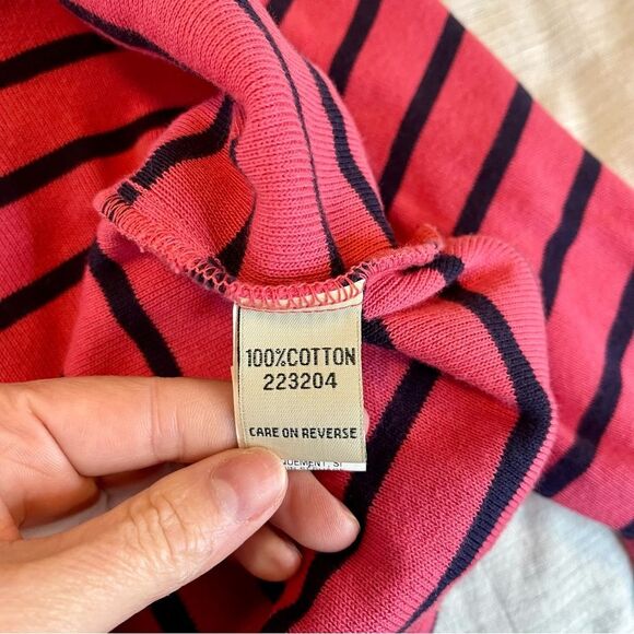 L.L. Bean ribbed long sleeve 1/4 zip cotton Pink/Navy stripe, barely worn! Large - Picture 9 of 10